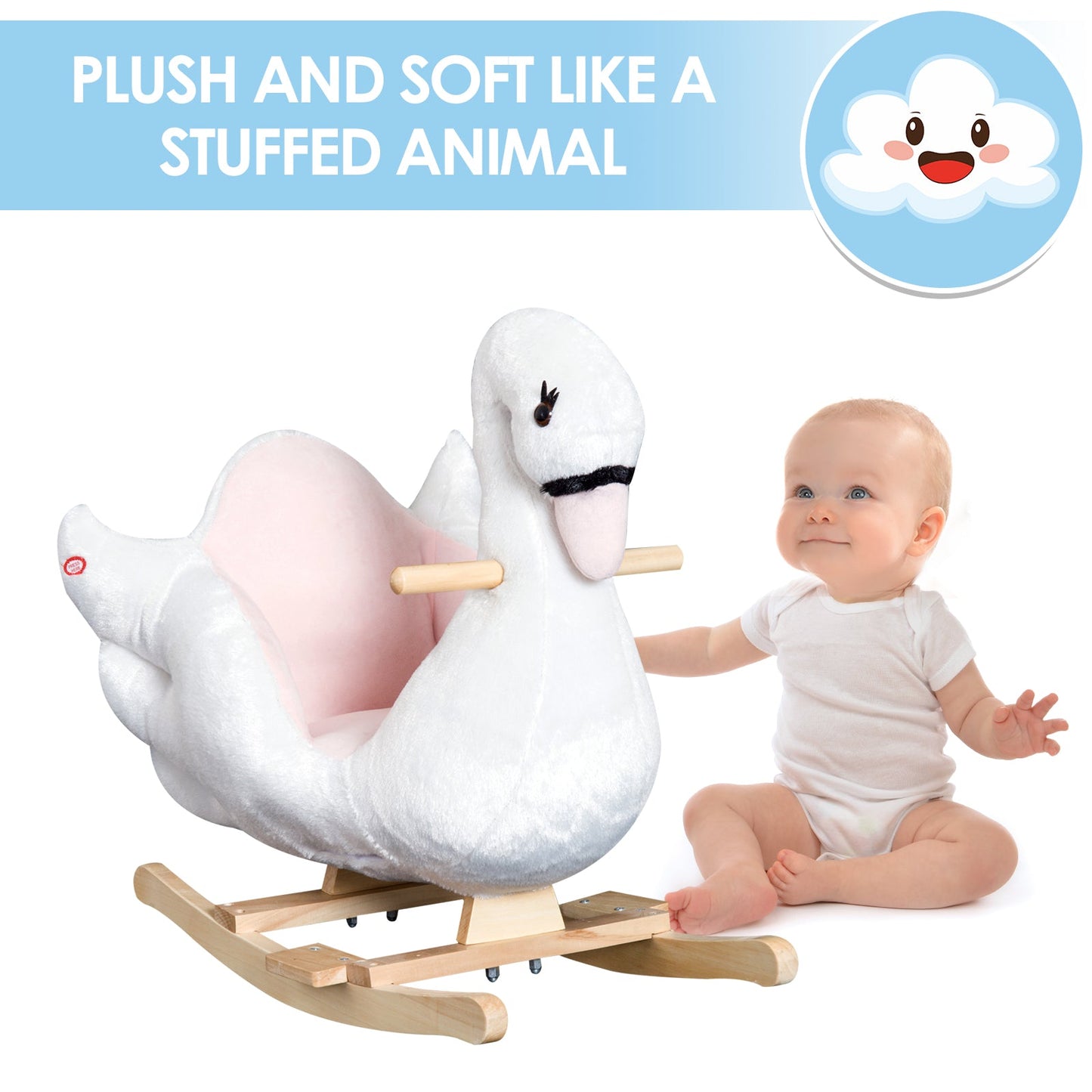 Swan Ride On Rocking Horse With Safety Seat 18+ Months White & Pink by Aosom