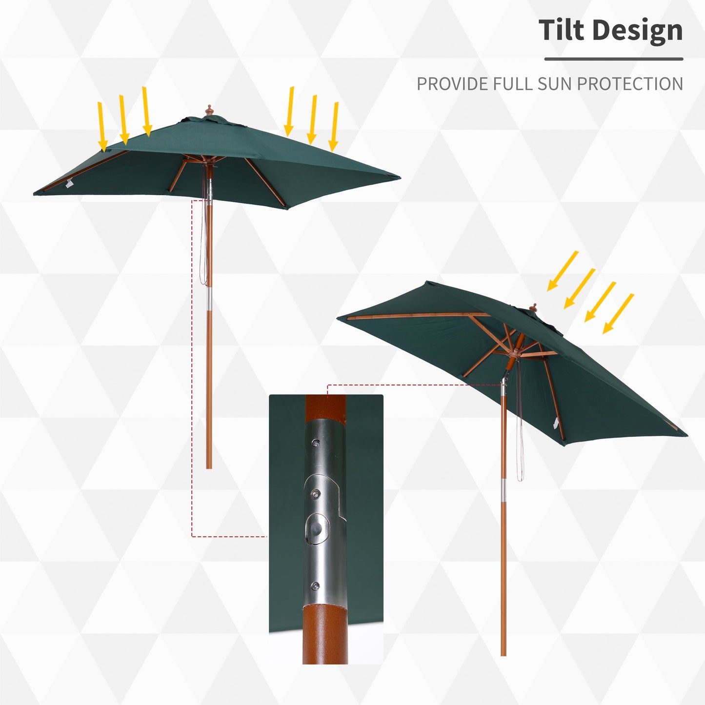 2m x 1.5m Garden Parasol Umbrella with Tilting Sunshade Canopy