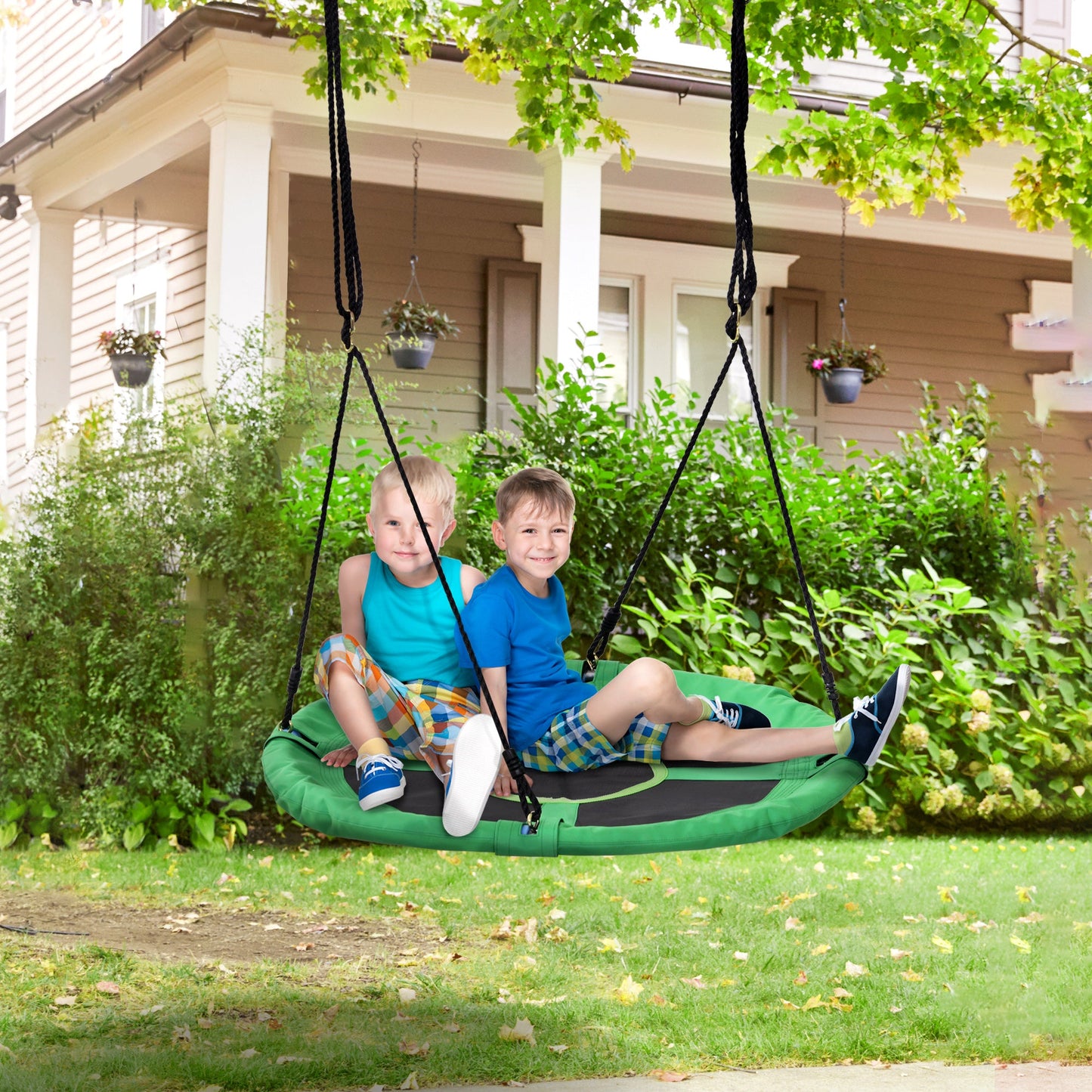 Kids Swing Outdoor Toys For Kids Diameter 100X4.5H cm-Black/Green