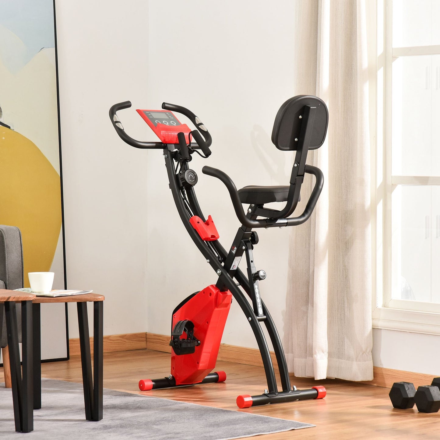 2-In-1 Upright Exercise Bike Adjustable Resistance Fitness Home Cycle Red