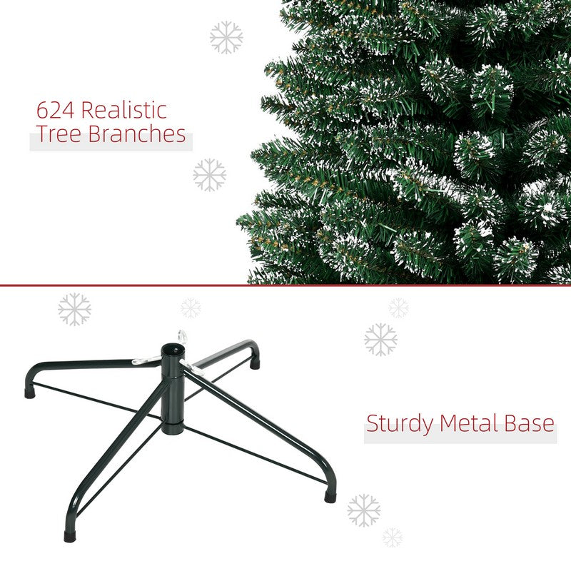 7.5FT Artificial Snow Dipped Christmas Tree Xmas Pencil Tree Holiday Home Indoor Decoration with Foldable Black Stand