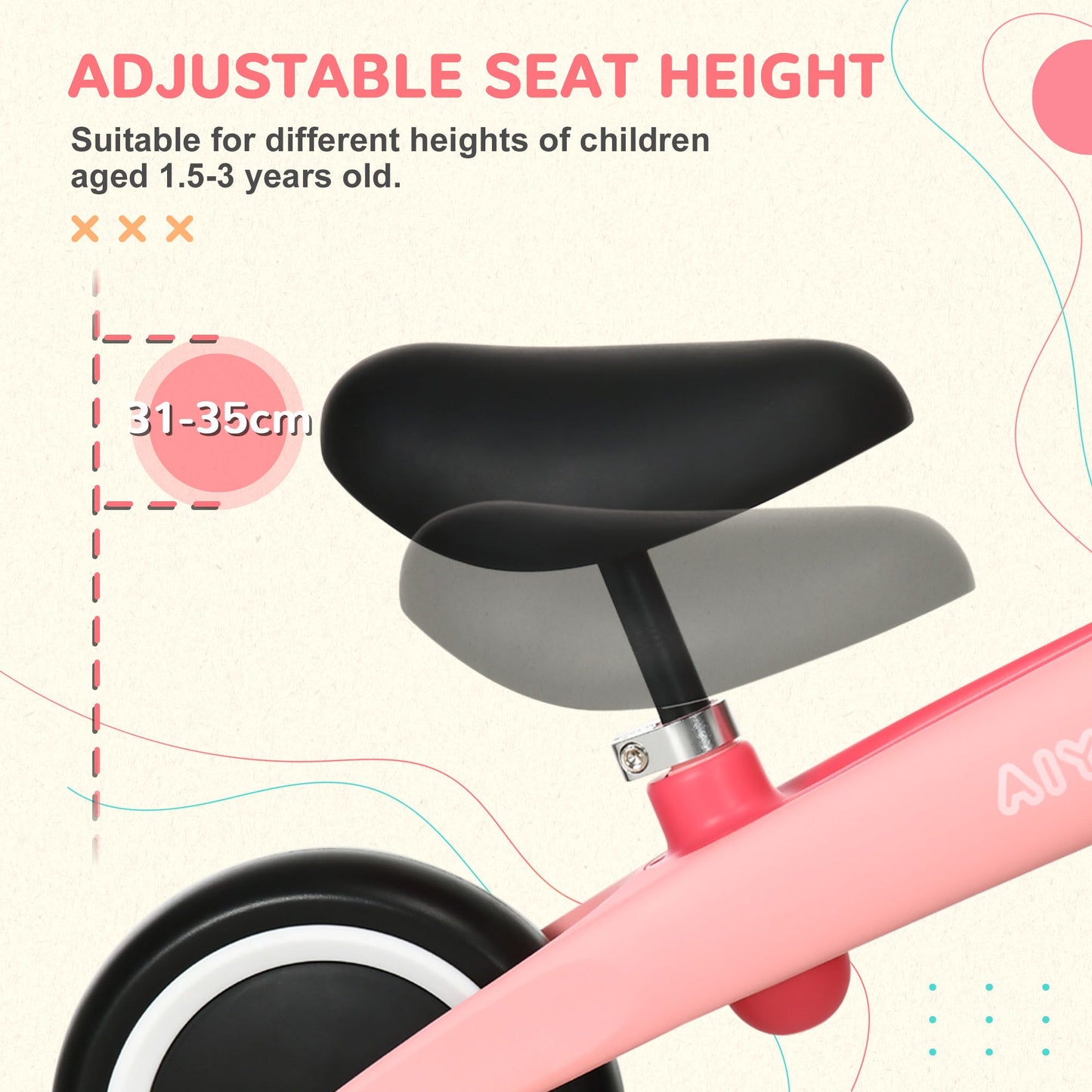 Balance Bike With Adjustable Seat 1.5 To 3 Years Pink by Aiyaplay