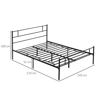 King Metal Bed Frame Solid Bedstead Base with Headboard and Footboard