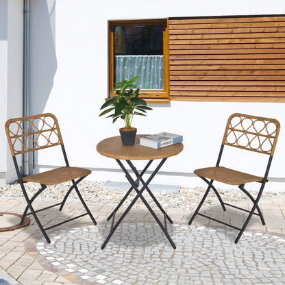 2 Seater Foldable Rattan Wicker Bistro Set