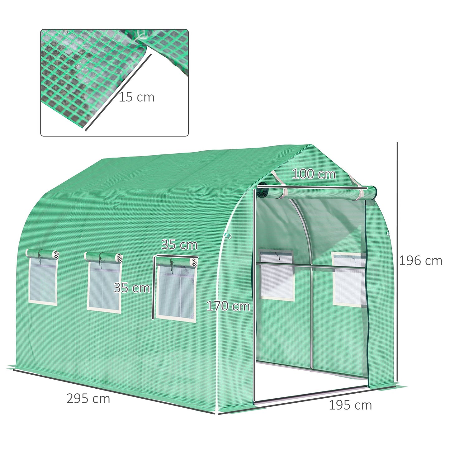 3x2 m Polytunnel Walk-in Greenhouse-Green