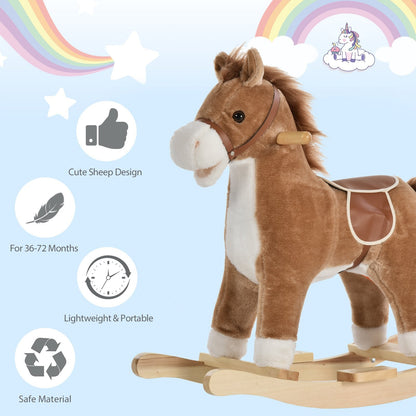 Homcom Kids Ride On Plush Rocking Horse With Sound Brown