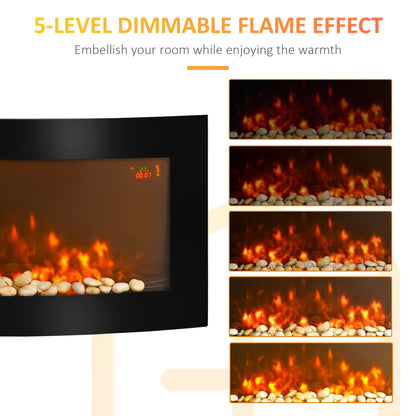 1000/2000W LED Curved Glass Electric Wall Mounted Fire Place