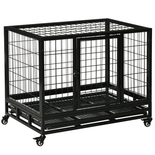 PawHut Metal Kennel Cage W/Wheels and Crate Tray