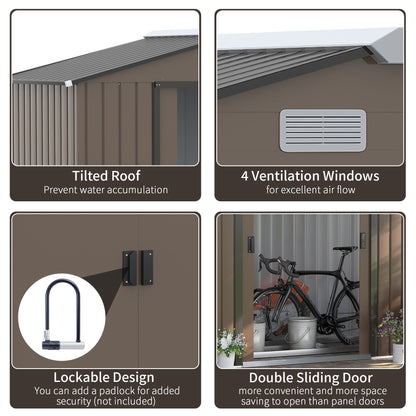 Galvanised 7 x 4' Double Door Apex Garden Shed Lockable Steel Brown by Steadfast