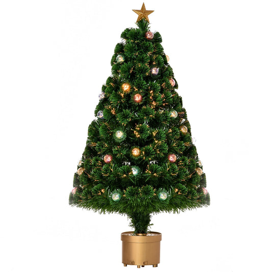 Homcom 3FT Prelit Artificial Christmas Tree Fiber Optic Holiday Home Xmas Indoor Decoration with Golden Stand Green