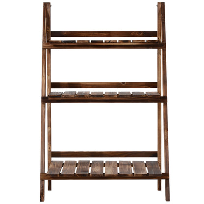 Outsunny Wooden Folding Flower Pot Stand 3 Tier Garden Planter Display Ladder Gardener Storage Shelves Rack Herb Holder (60L X 37W X 93H (cm))