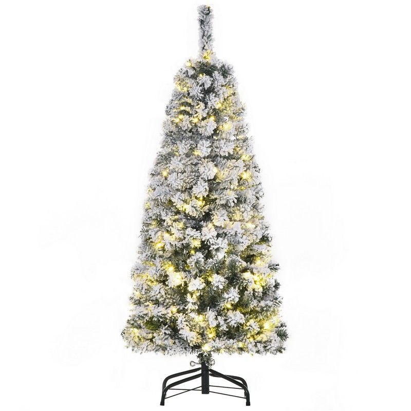 4FT Prelit Artificial Snow Flocked Christmas Tree with Warm White LED Light