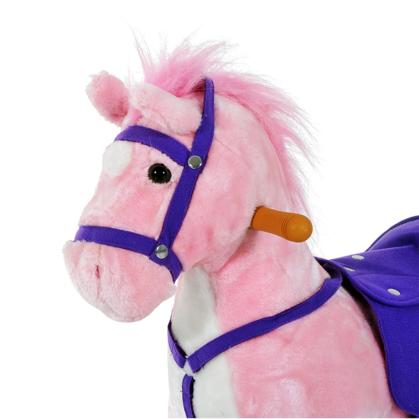 Wooden Action Pony Wheeled Walking Horse Riding Little Baby Plush Toy Wooden Style Ride on Animal Kids Gift w/Sound Pink