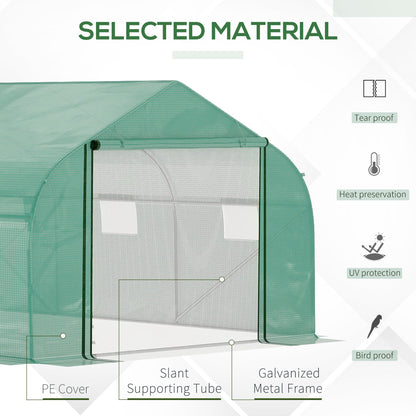 4.47 x 3 x 2m Walk-in Tunnel Greenhouse w/ Roll Up Door and 6 Windows