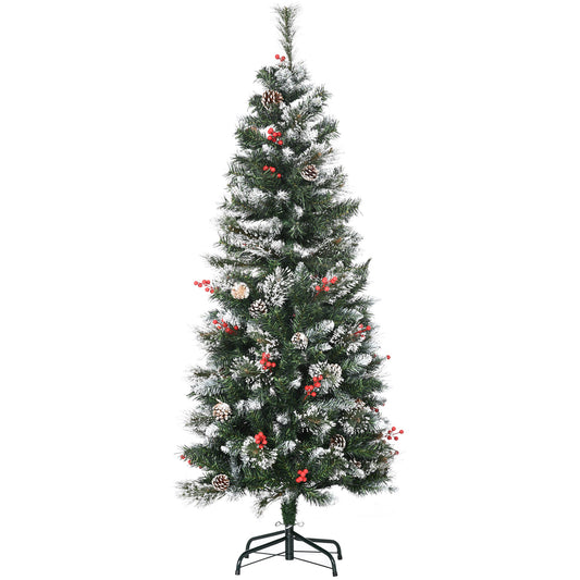 5FT Snow Dipped Artificial Christmas Tree Slim Pencil Xmas Tree with 402 Realistic Branches