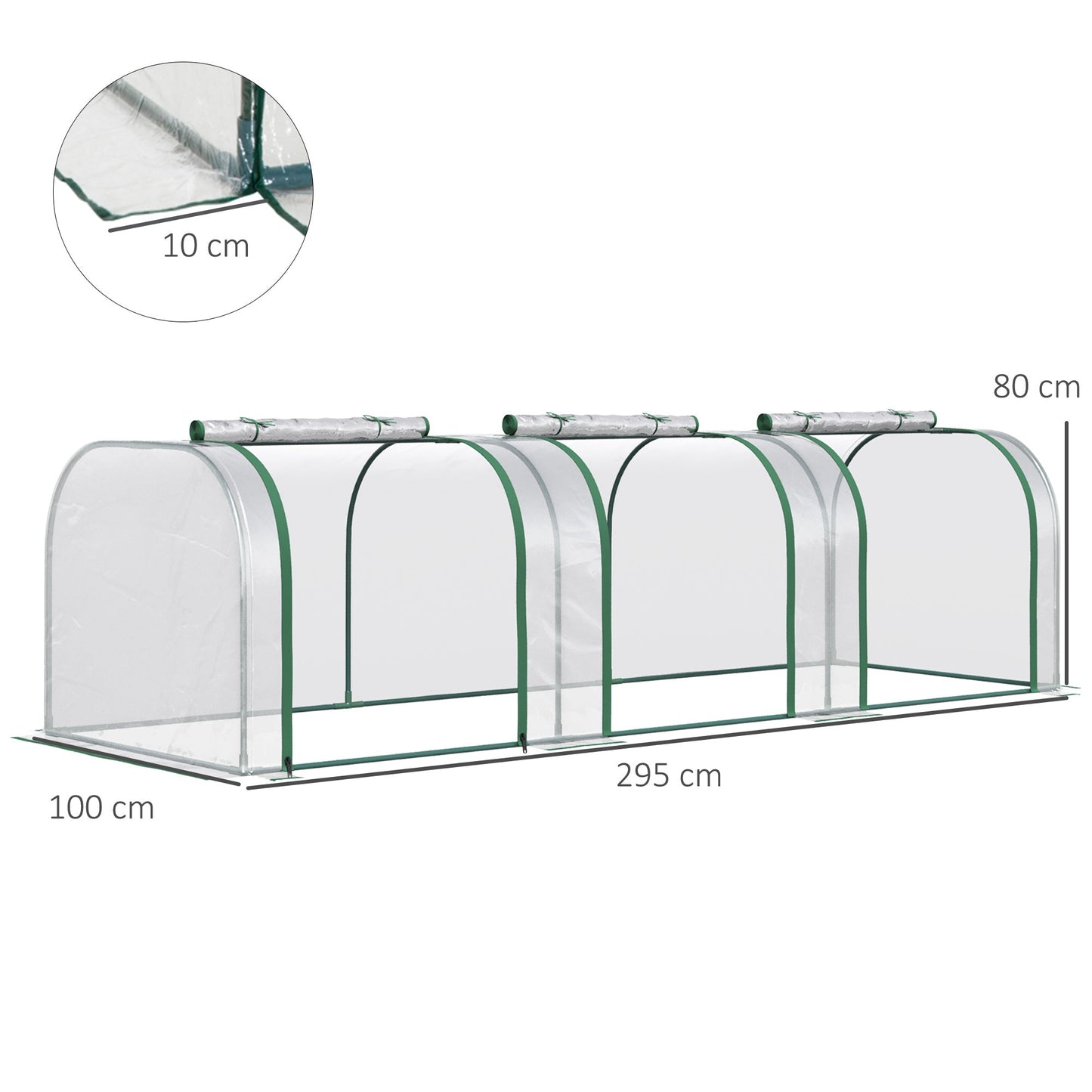 PVC Tunnel Greenhouse Green Grow House Steel Frame for Garden Backyard with Zipper Doors 295x100x80 cm