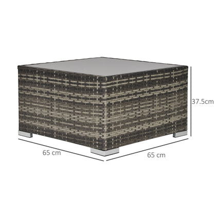 Square PE Wicker Rattan Table with Glass Top - Dark Grey