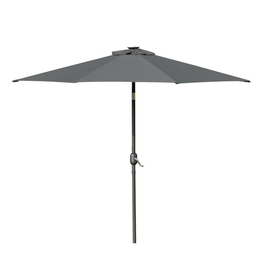 2.7m Patio LED Umbrella with Push Button Tilt/Crank 8 Rib Sun Shade Parasol