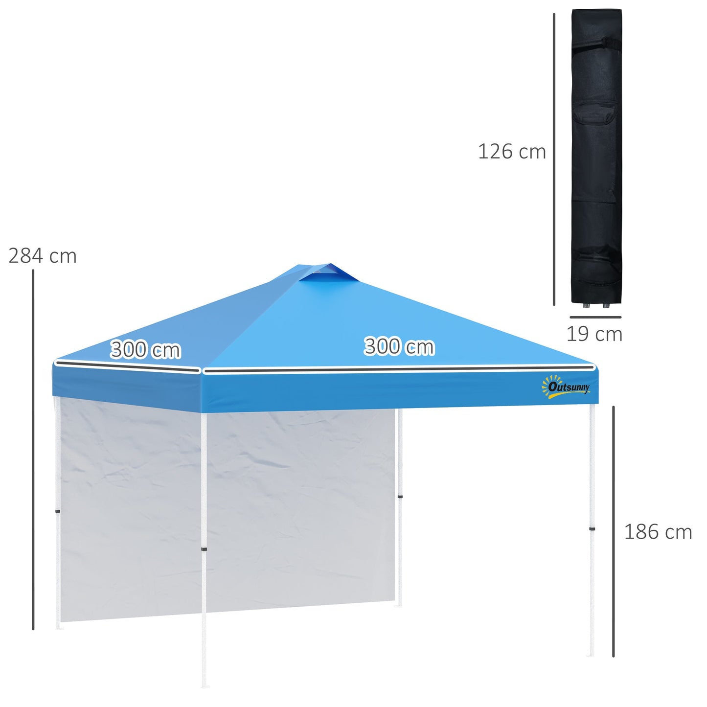 Outsunny 3X3(M) Pop Up Gazebo With 1 Side And Roller Bag