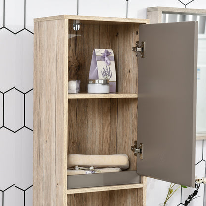 Freestanding Bathroom Storage Cabinet w/ 2 Cupboards 2 Compartments Home Organisation Anti-Tipping Elevated Base 30L x 24W x 170H cm Grey&Brown