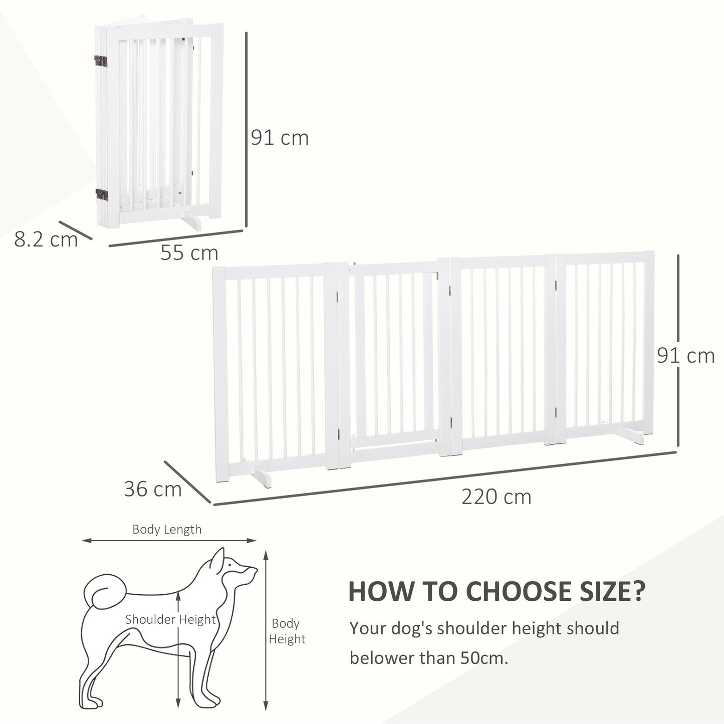 PawHut Wooden Freestanding Pet Gate 4 Panels 91cm Foldable Dog Fence w/ Support Feet