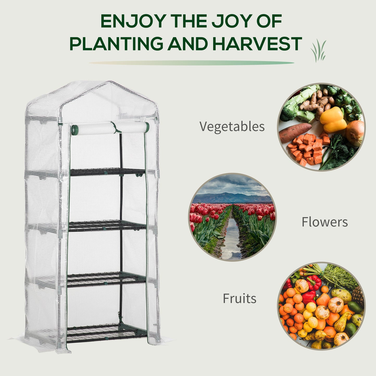 Outsunny 4 Tier Mini Greenhouse Portable Green House With Steel Frame Pe Cover Roll-Up Door 70 X 50 X 160 cm White