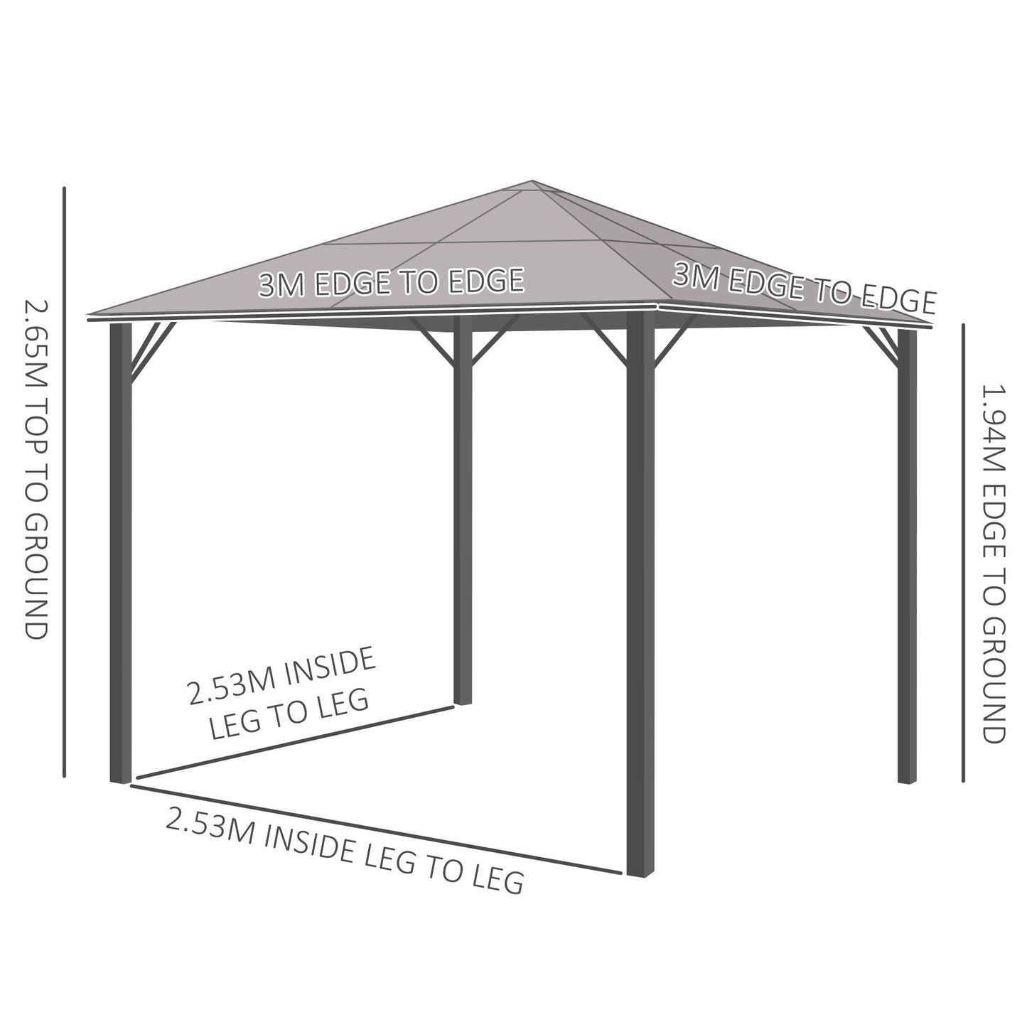 3m x 3m Hardtop Metal Frame Mesh Draped Gazebo Black