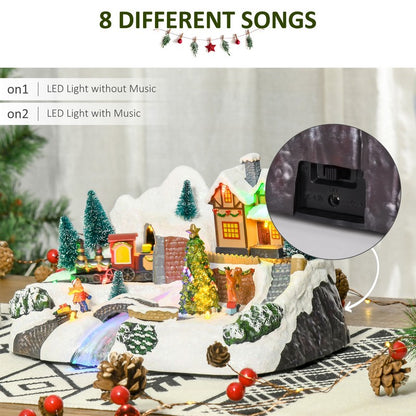 Prelit Christmas Musical Villages with Rotating Tree Animated Xmas Village with Sound Fibre Optic Transformer or Battery-Operated Festival Decoration for Tabletop