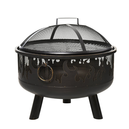 Outdoor Fire Pit with Grill Cooking Grate W/ Cover Fire Poker Yard Bonfire Patio