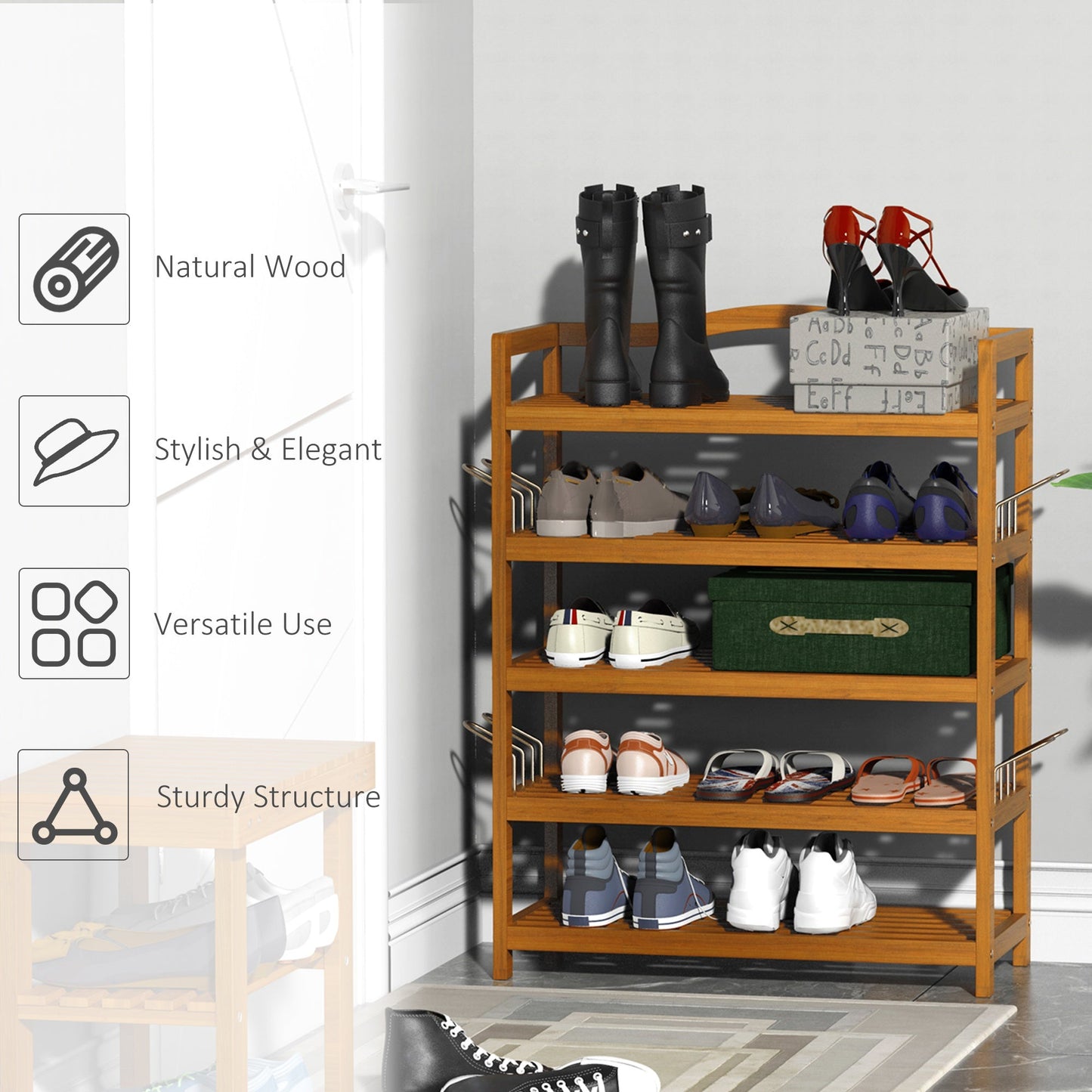 Wooden Five-Shelf Shoe Rack