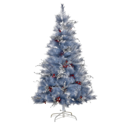 5FT Indoor Christmas Tree Artificial Berry Snow Xmas Decoration with Metal Stand and 222 Tips Grey