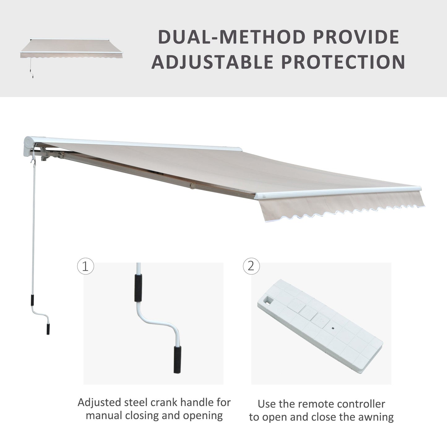 2.95Lx2.5M Retractable Manual/Electric Awning-Cream White/White