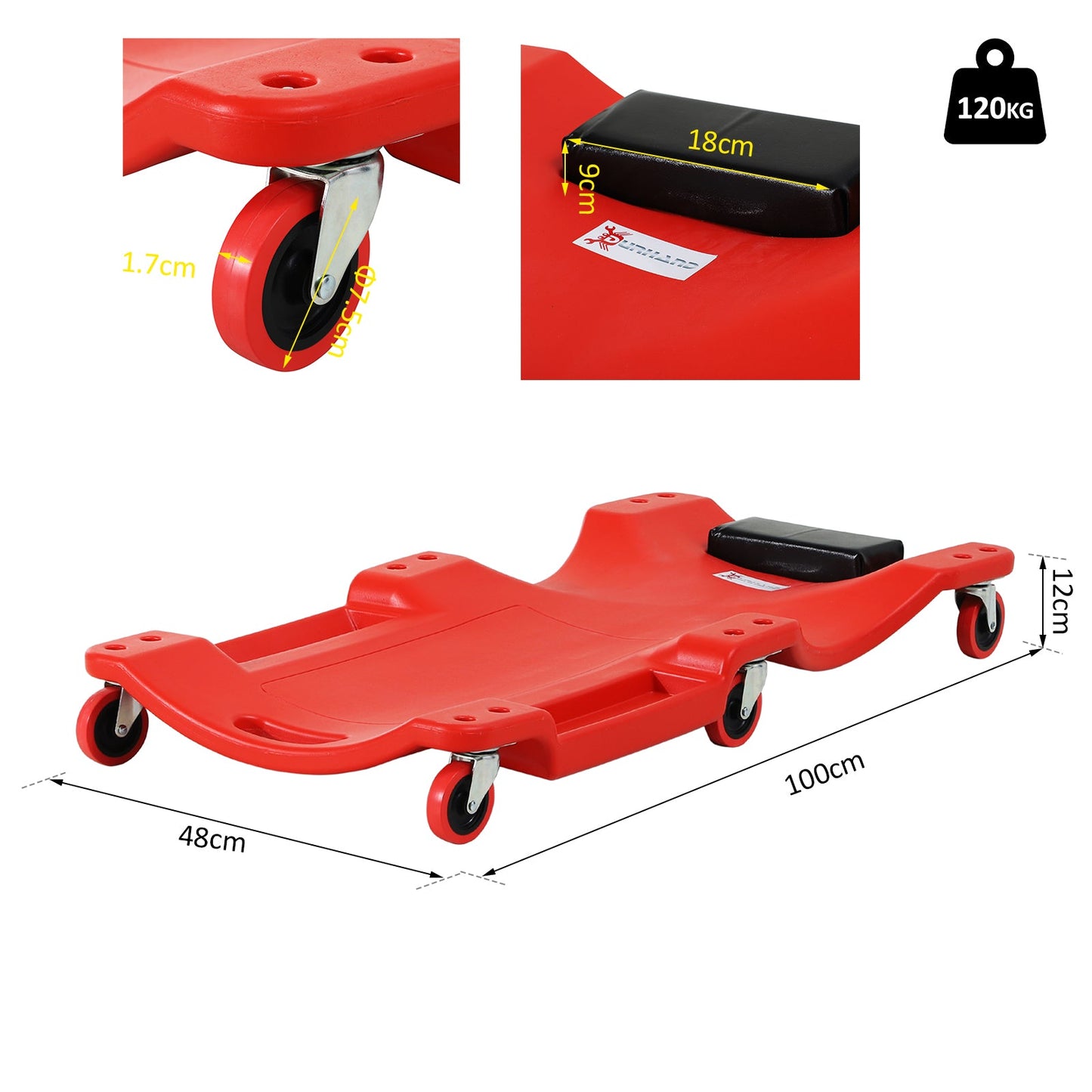 Mechanic Creeper Trolley With Head Rest Red by Durhand