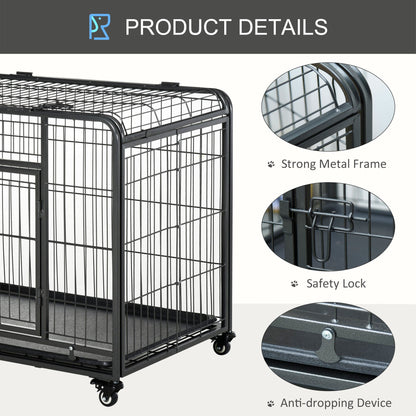 PawHut Metal Dog Cage Kennel Locking Door & Wheels Removable Tray Openable Top For Extra Large Pets 125 x 76 x 81 cm