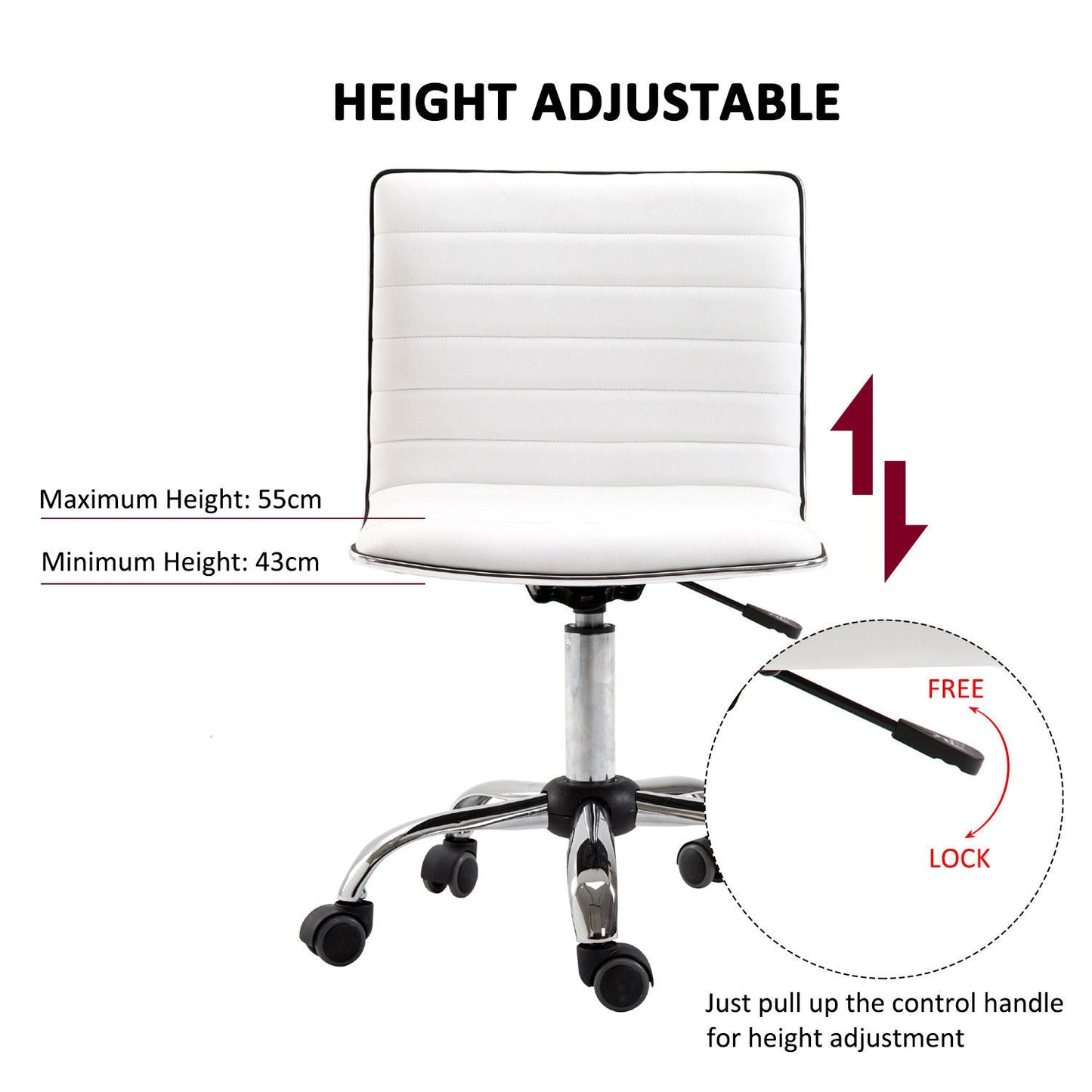 Armless Mid-Back Adjustable Office Chair-White