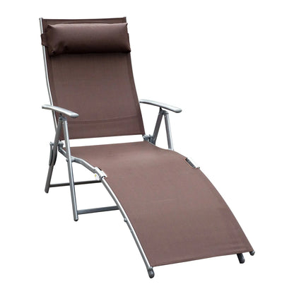 Sun Lounger Steel Frame Outdoor Folding Chaise Texteline Lounge Chair Recliner with Headrest & 7 Levels Adjustable Backrest