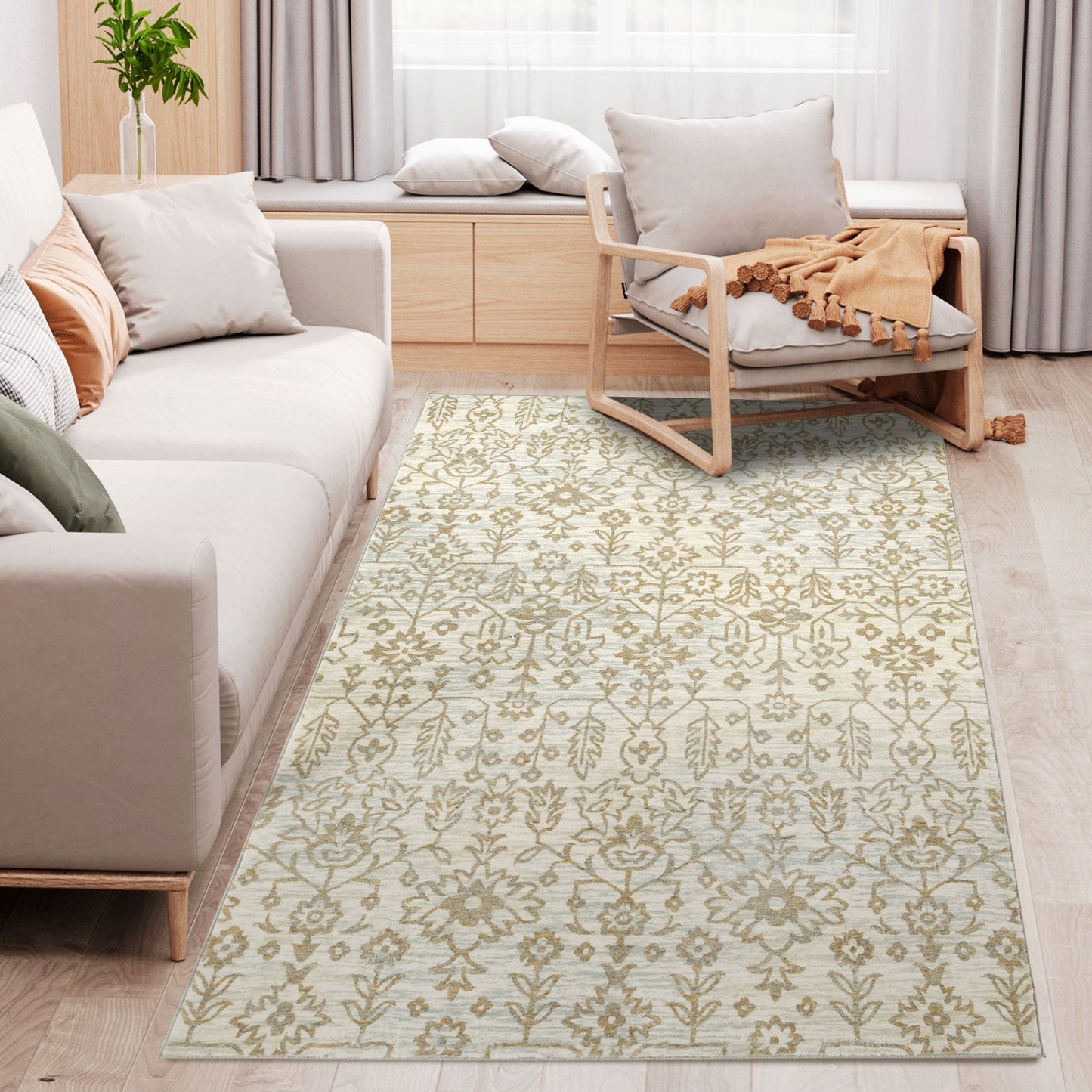 Cream and Green Rug