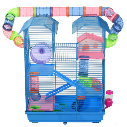 PawHut 5 Tier Hamster Cage Carrier Habitat with Exercise Wheels Tunnel Tube Water Bottle Dishes House Ladder for Dwarf Mice