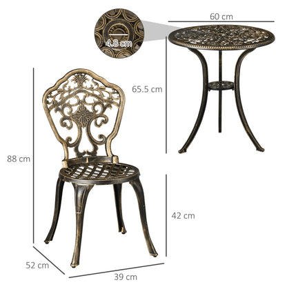 3-Piece Cast Aluminium Garden Bistro Set for 3 with Parasol Hole