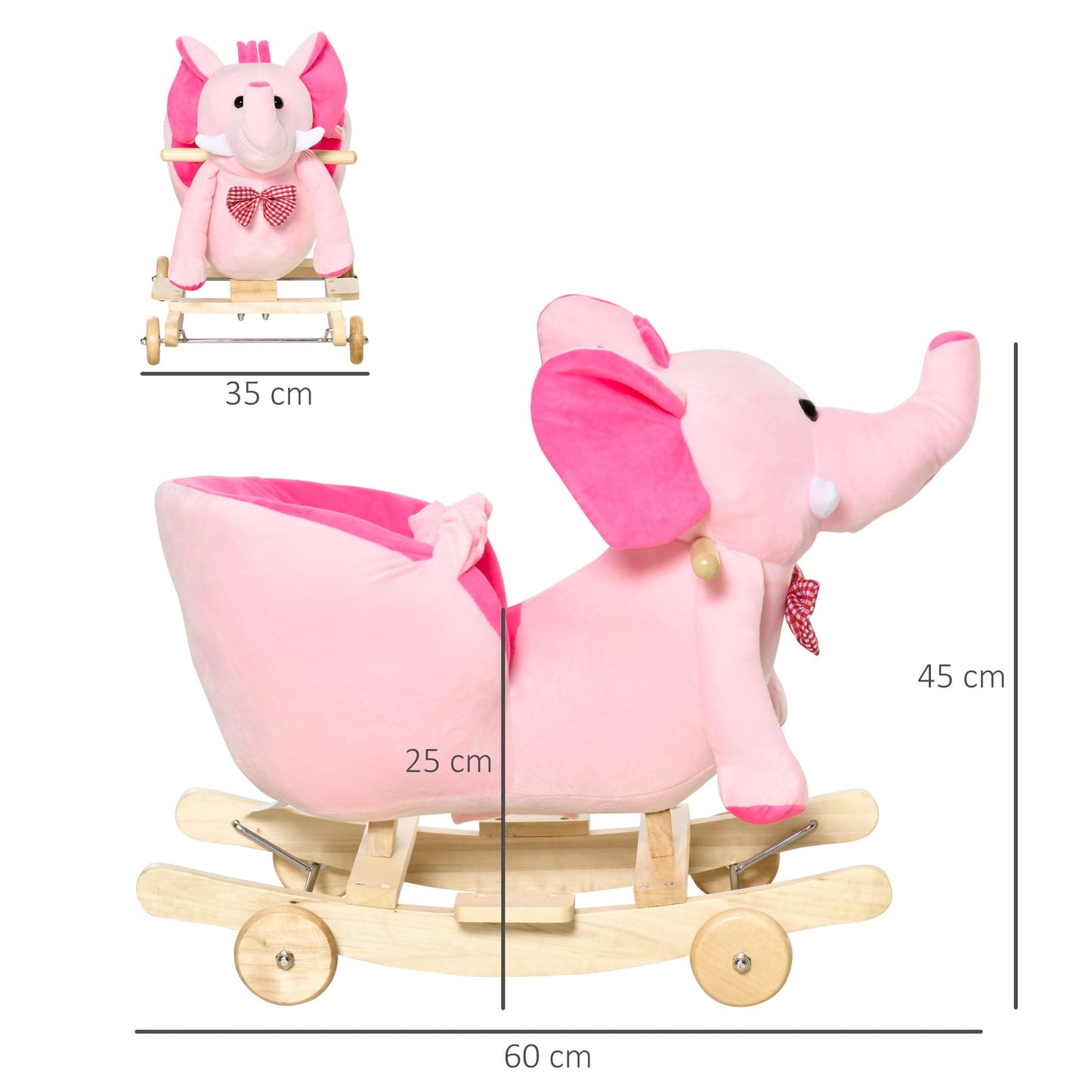 2 In 1 Plush Baby Ride on Rocking Horse Elephant Rocker with Wheels Wooden Toy for Kids 32 Songs Pink