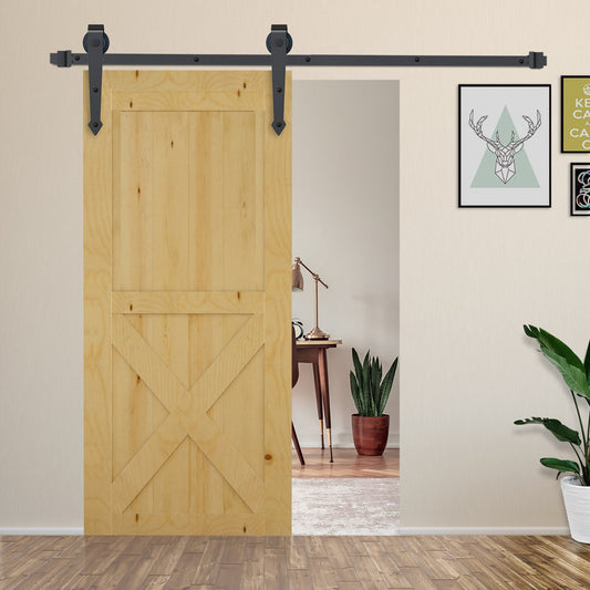 6' Sliding Wood Barn Door Stainless Steel Set