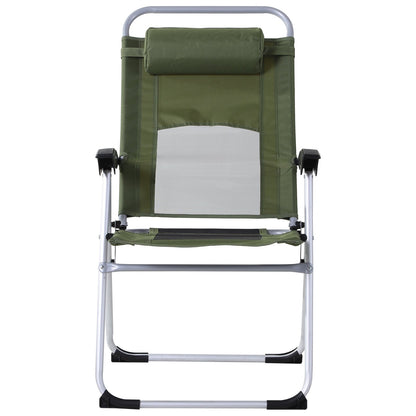 Metal Frame 3-Position Adjustable Outdoor Garden Chair w/ Headrest Green