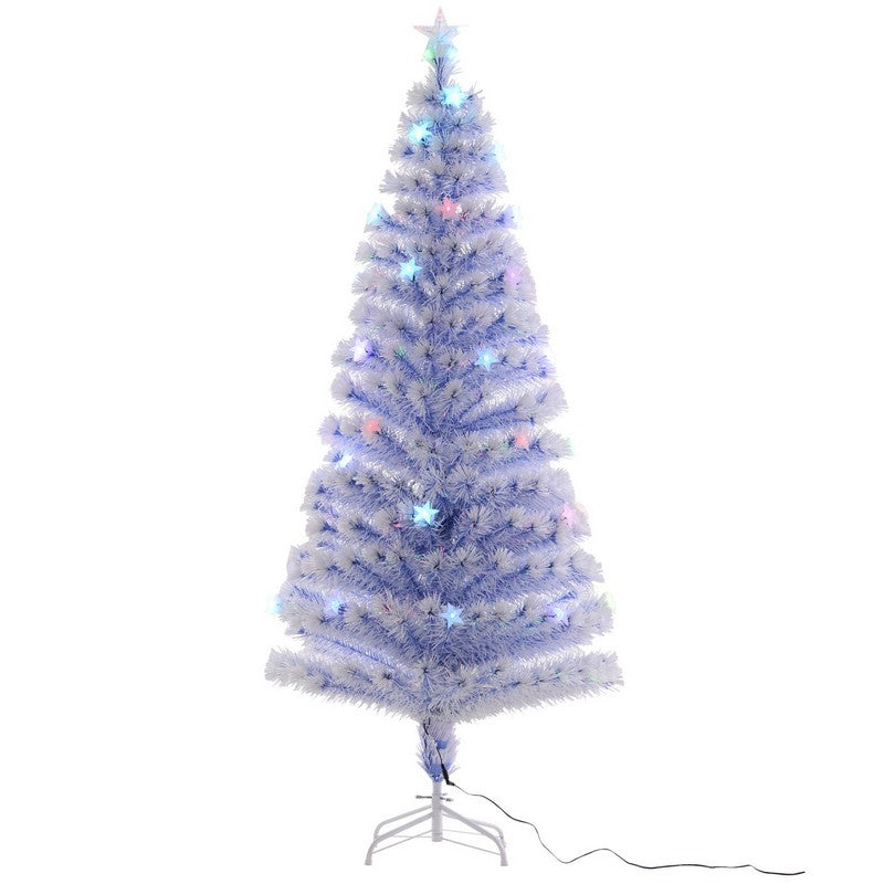 Homcom 6ft Artificial Fibre Optic Christmas Tree w/ 26 LED Lights Pre-Lit White Blue