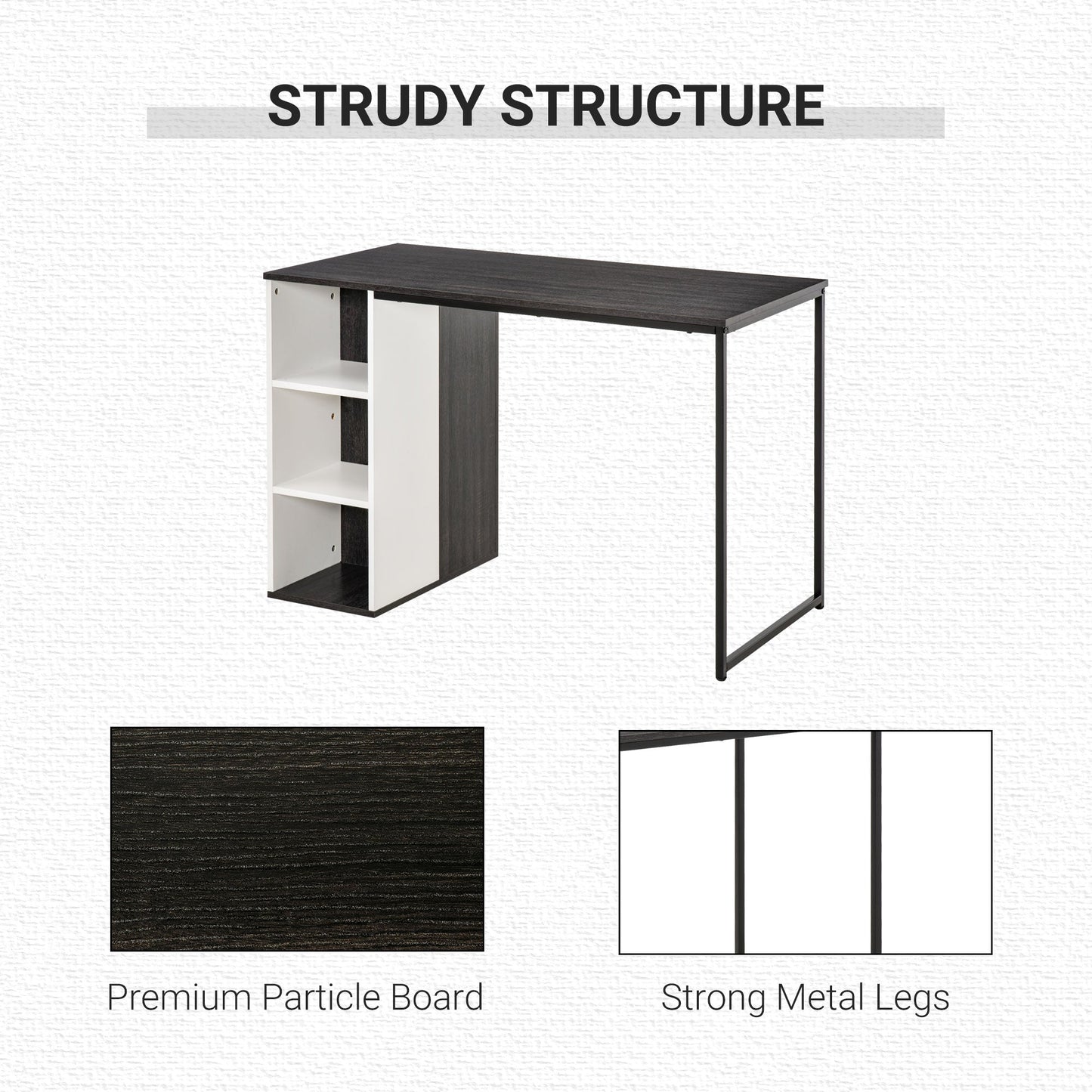 Computer Desk with 3-Tier Storage Shelves Writing Desk with Two Side Compartments for Home Office