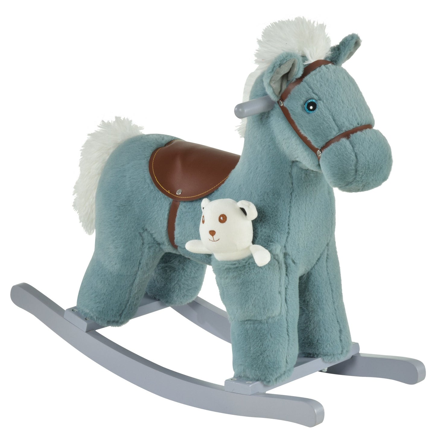 Kids Plush Ride-On Rocking Horse Toy Rocker with Plush Toy Realistic Sounds for Child 18-36 Months Blue