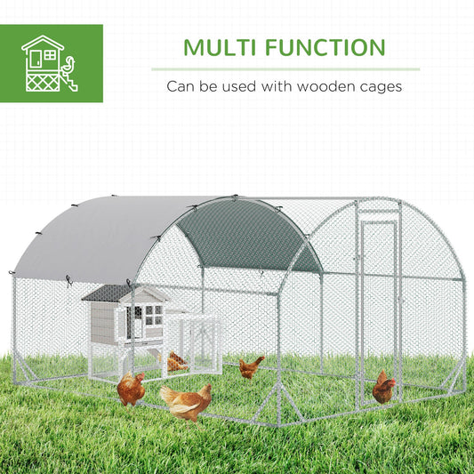 PawHut Walk In Chicken Run Galvanized Chicken Coop Hen Poultry House Cage Rabbit Hutch Pet Playpen Backyard with Water-Resist Cover