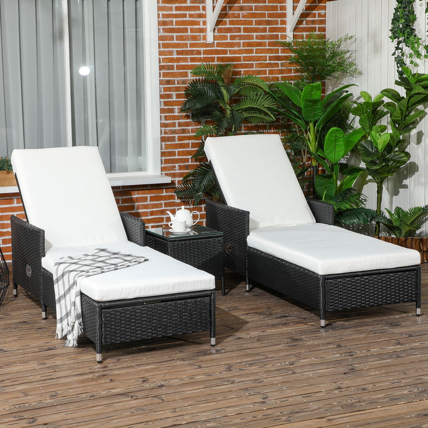 3-Pieces Rattan Sun Lounger