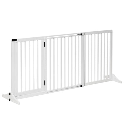 PawHut Freestanding Length Adjustable Wooden Pet Gate with Lockable Door 3 Panels White