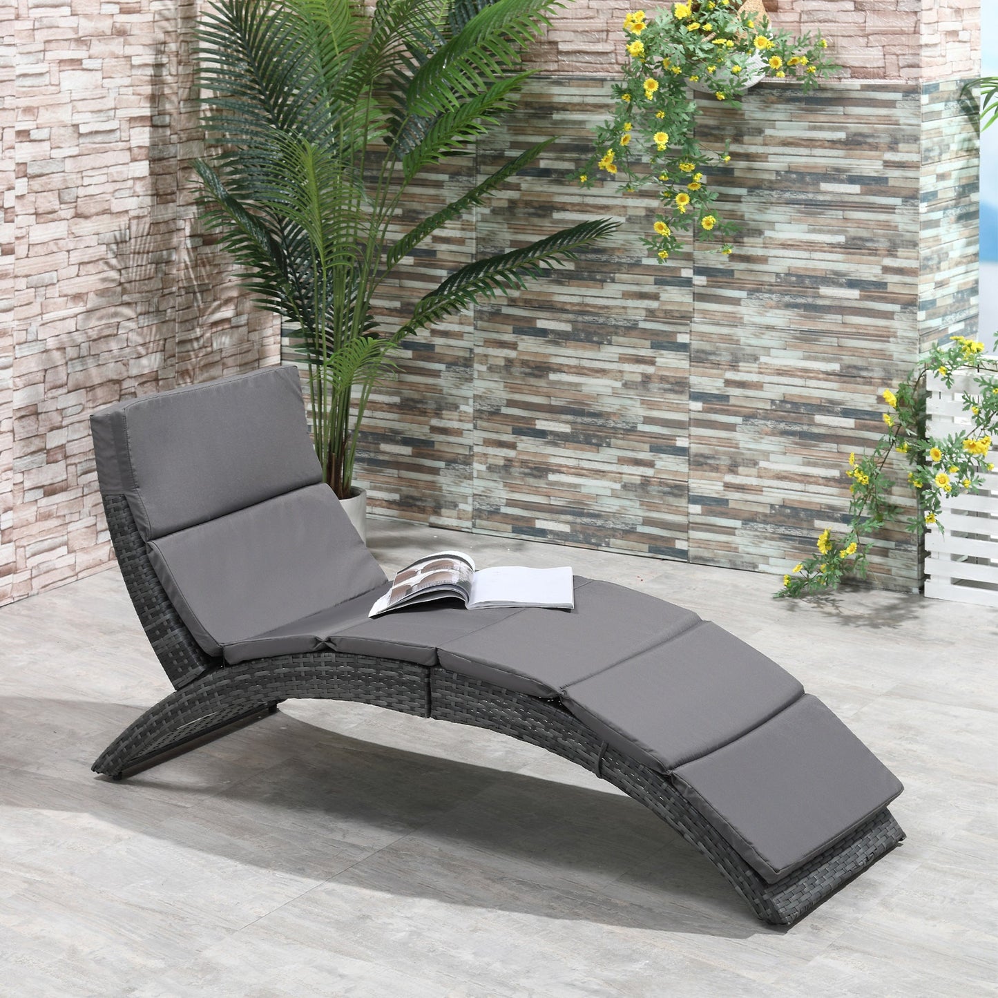 Outsunny Outdoor PE Rattan Sun Lounger