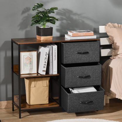 Chest of Drawers Storage Dresser Cabinet Organizer with 3 Fabric Drawers and 2 Display Shelves for Living Room